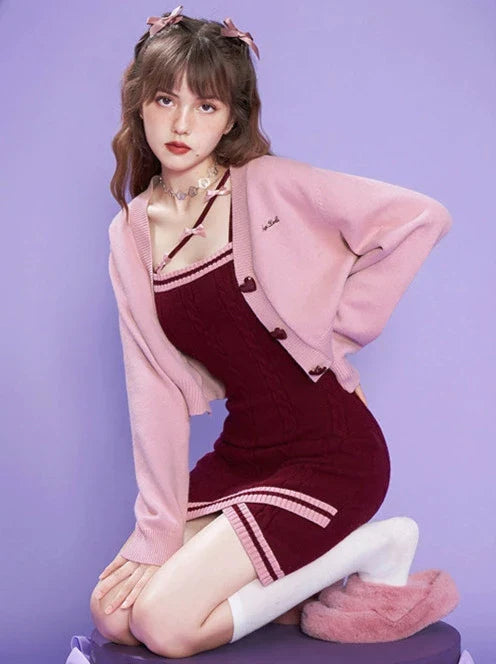 Romantic Pure Desire Knit Cardigan Dress Set