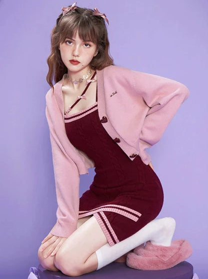 Romantic Pure Desire Knit Cardigan Dress Set