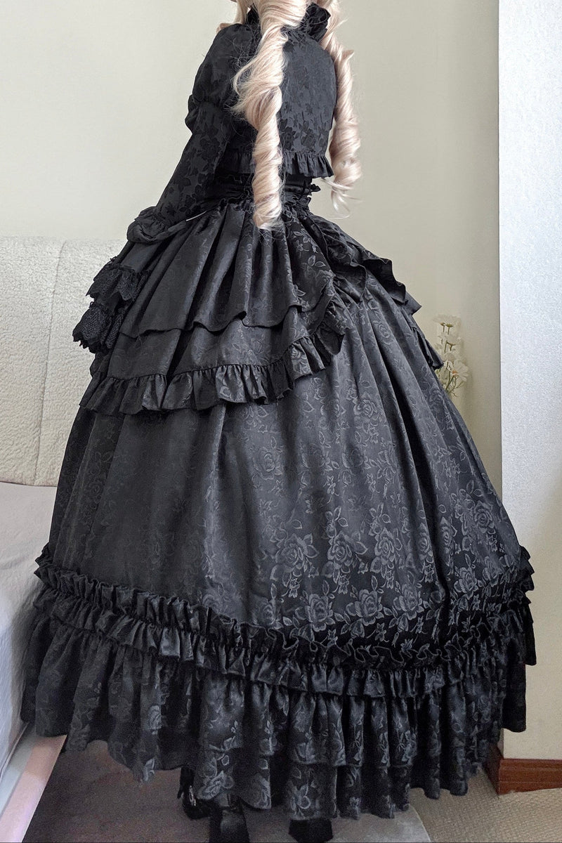 [pre-order Deadline: March 31] Cross Nocturne Gothic Dark Stripe Layered Top + Cross Rose Stripe Pull Up Skirt