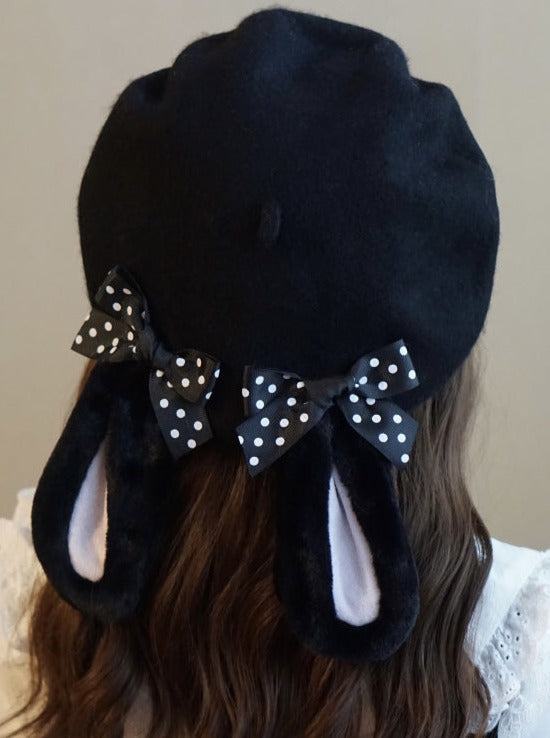 Dot Ribbon Bunny Beret