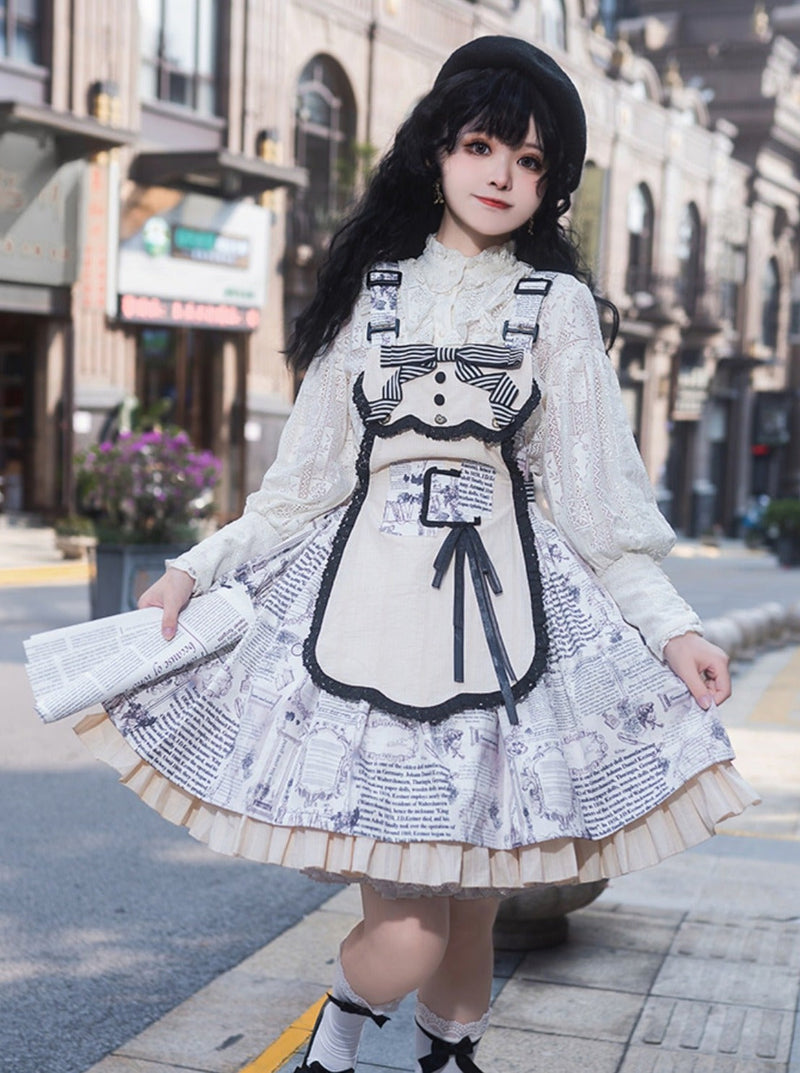 Retro Doll Apron Print Suspender Skirt Dress