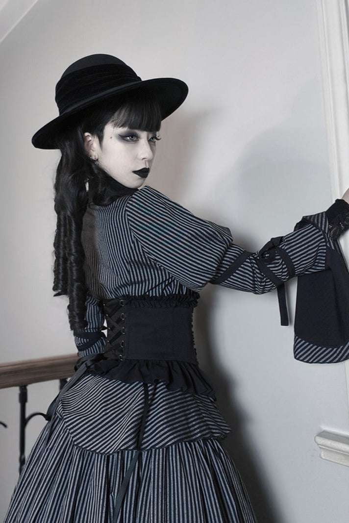[pre-order] Dark Striped Gusset-sleeved Shirt + Corset + Skirt
