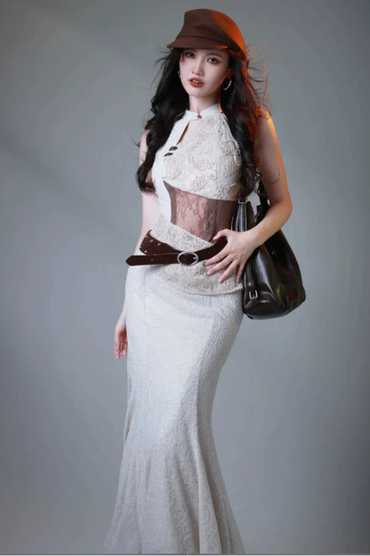 White Lace Sheer Mode Dress