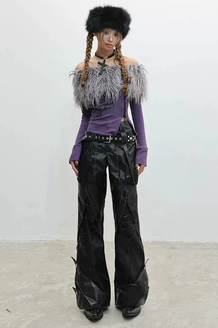 Zip Faux Fur Shoulder Top