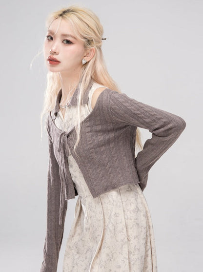 Petit Custom Cocoa Cheese Zipper Shirt Collar Dress + Wool Jacket