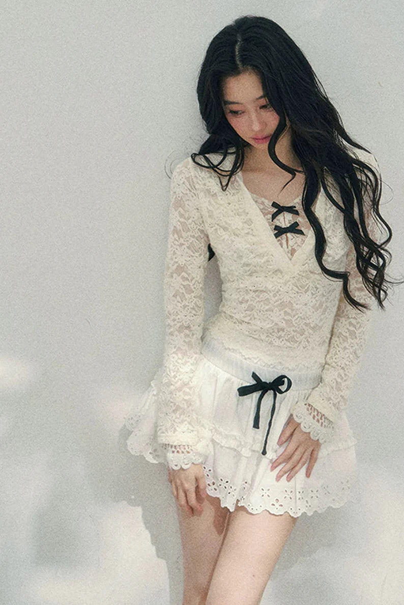 Lace Ribbon Slim Top