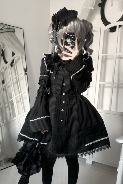 Gothic Doll Striped Lolita Dress + Sleeves