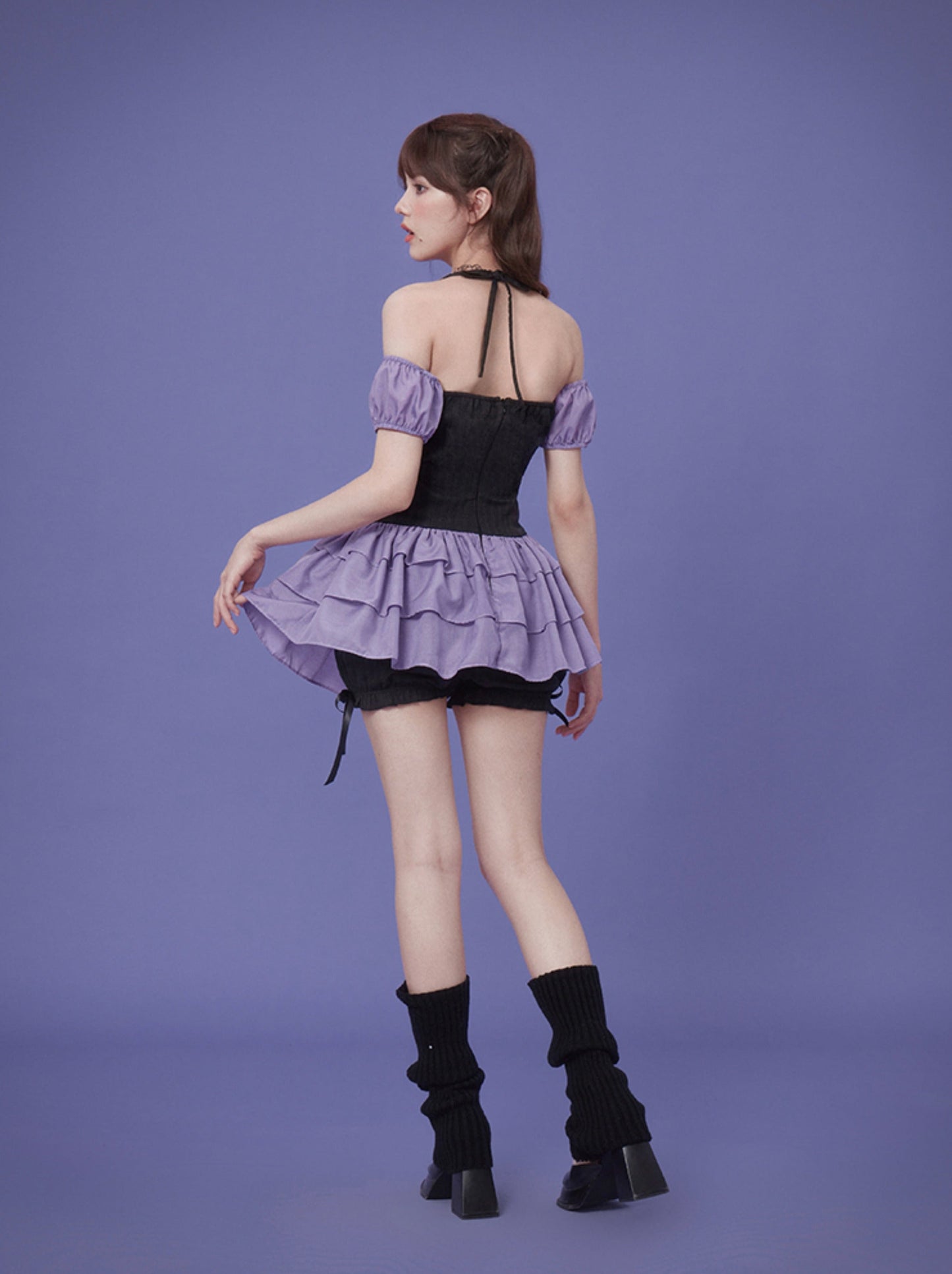 Concert God Dress Black Purple Tiered Dress