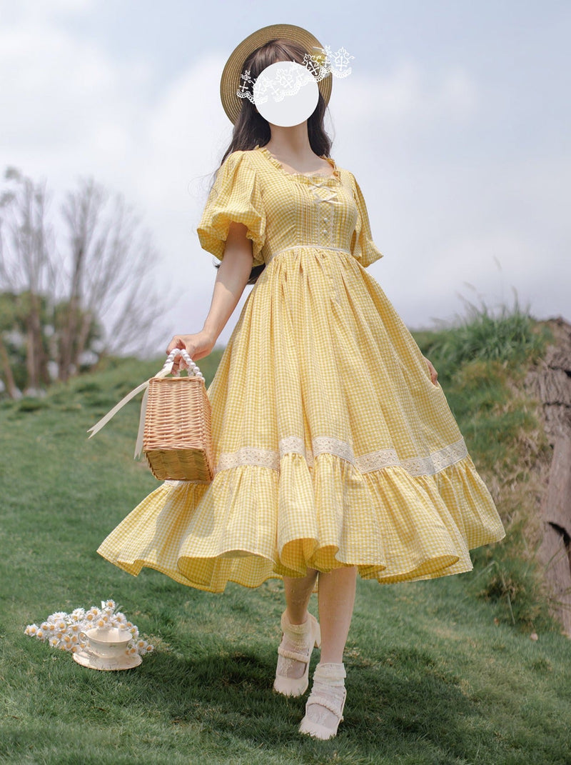 [pre-order] Retro Girly Yellow Dress + Apron + Ribbon