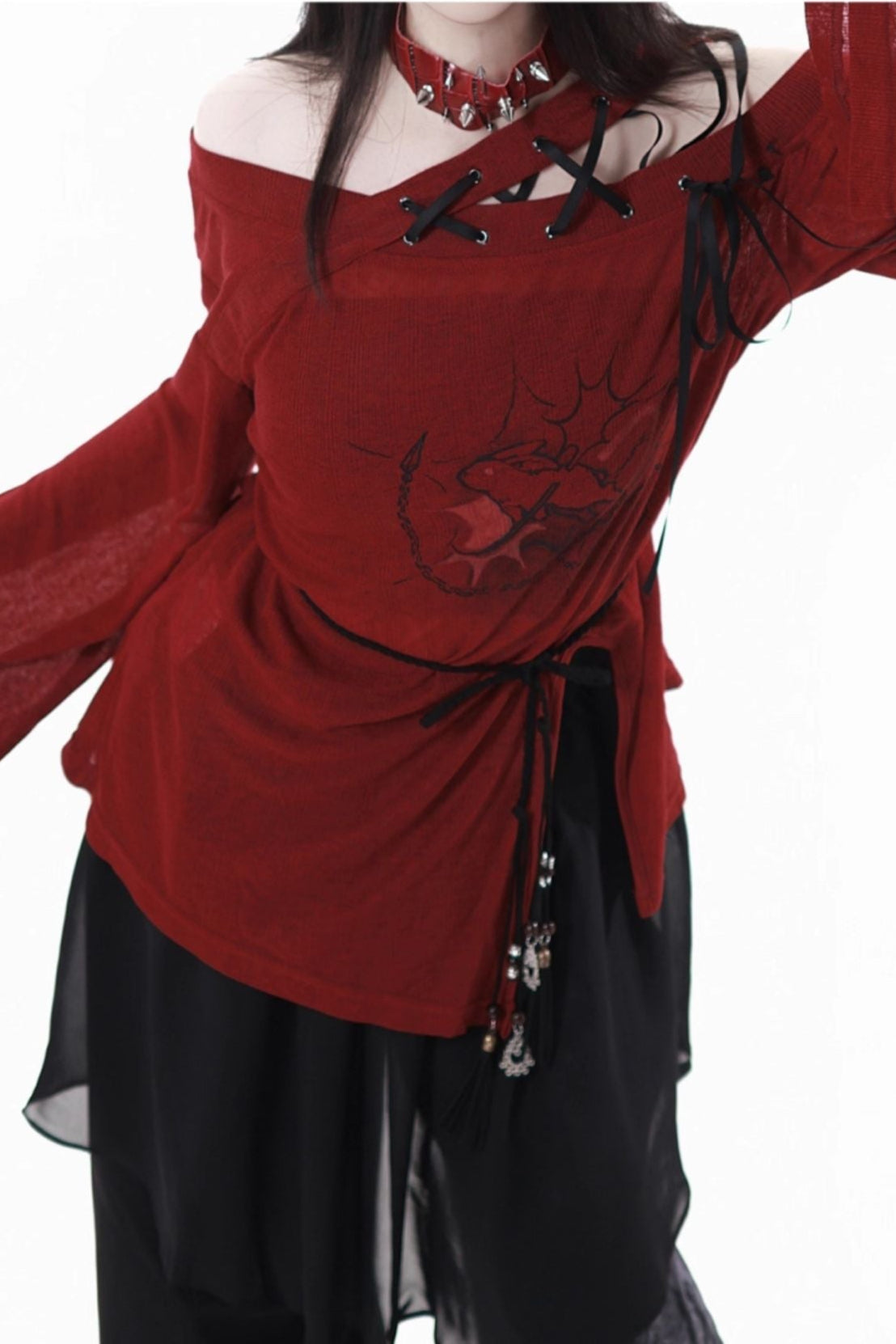 Paneled Mode Red Top + Mode Pants + Rose Belt