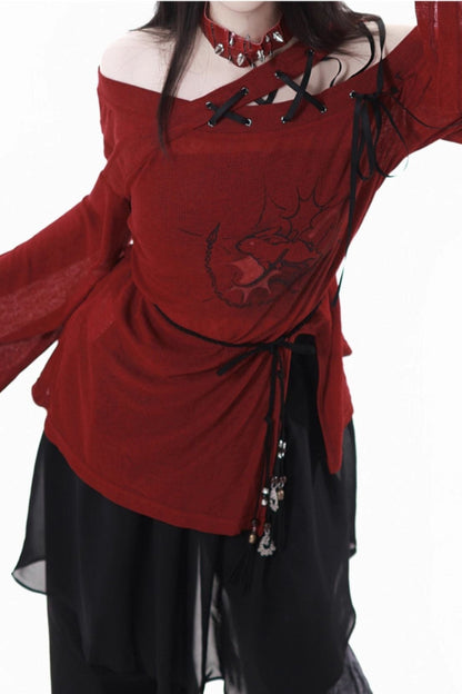Paneled Mode Red Top + Mode Pants + Rose Belt