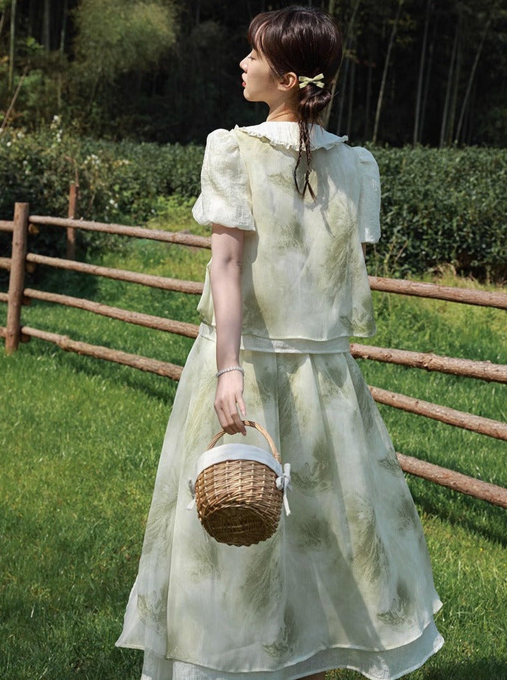 Chinese-style Tassel Chiffon Ruffle Layered Set