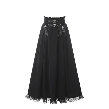 Lace Dark Kawaii Blouse + Heart Ring Long Skirt