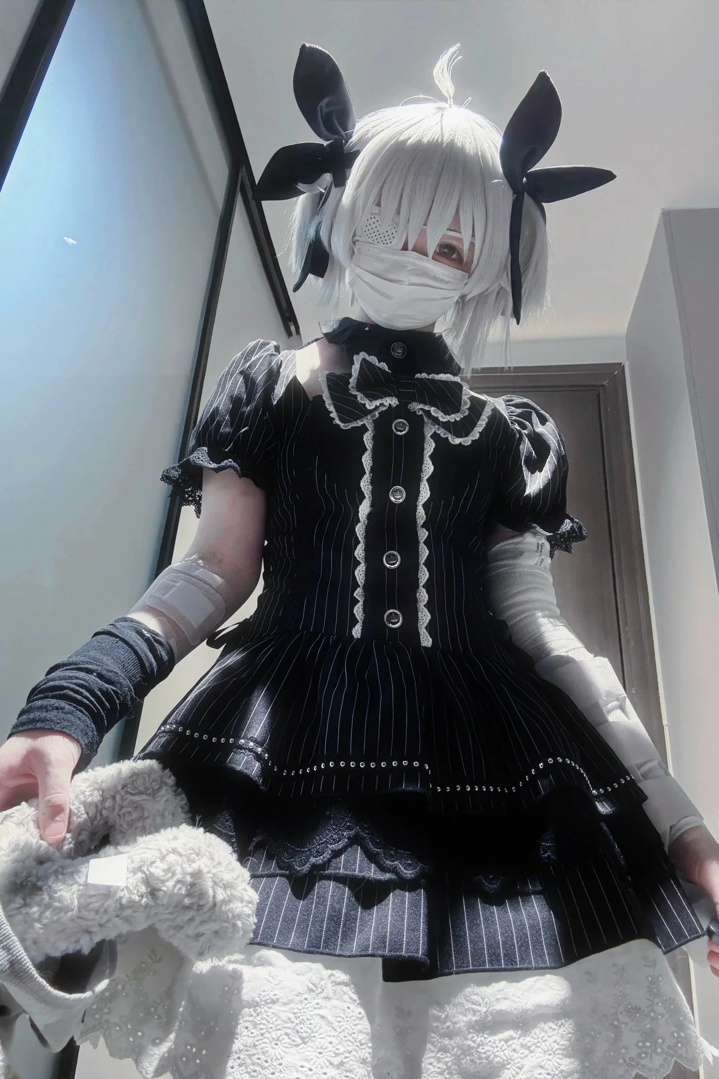 Dark Bat Collar Puff Sleeve Dress
