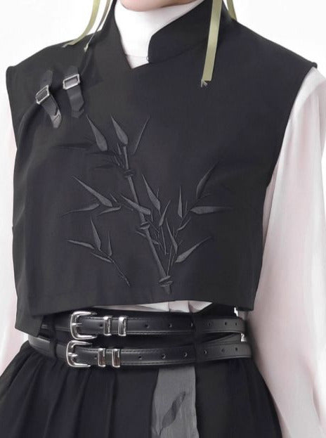 New Chinese-style Bamboo Print Black White Design Suit