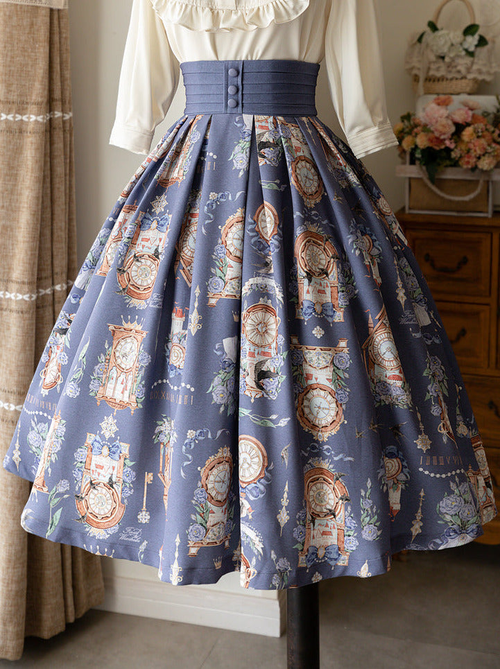 Eternal Echo Retro Classical Daily Lolita Print Shirt Skirt Set