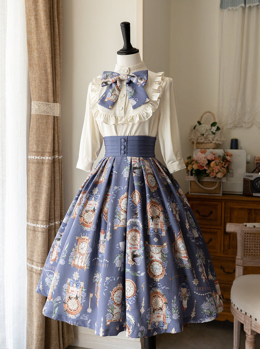 Eternal Echo Retro Classical Daily Lolita Print Shirt Skirt Set