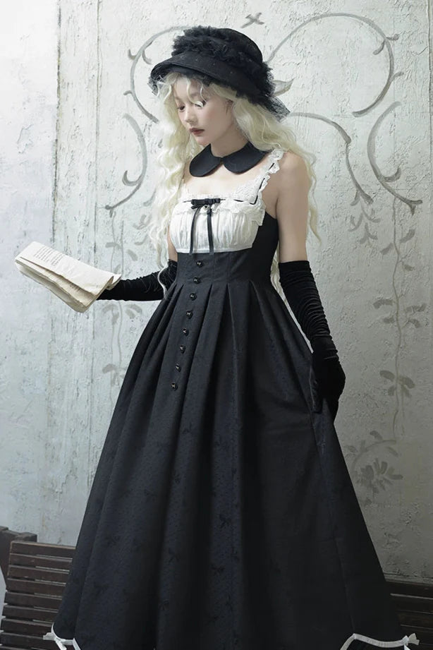 Silent Manor Dark Lolita Princess Jumper Skirt + Ribbon Collar Ruffle Jacket