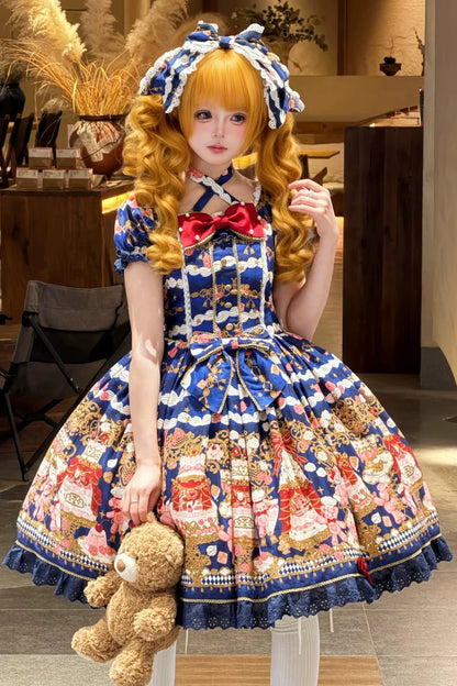 [pre-order Deadline: April 26] Retro Romance Sweet Lolita Ribbon Cake Print Halter Neck Dress