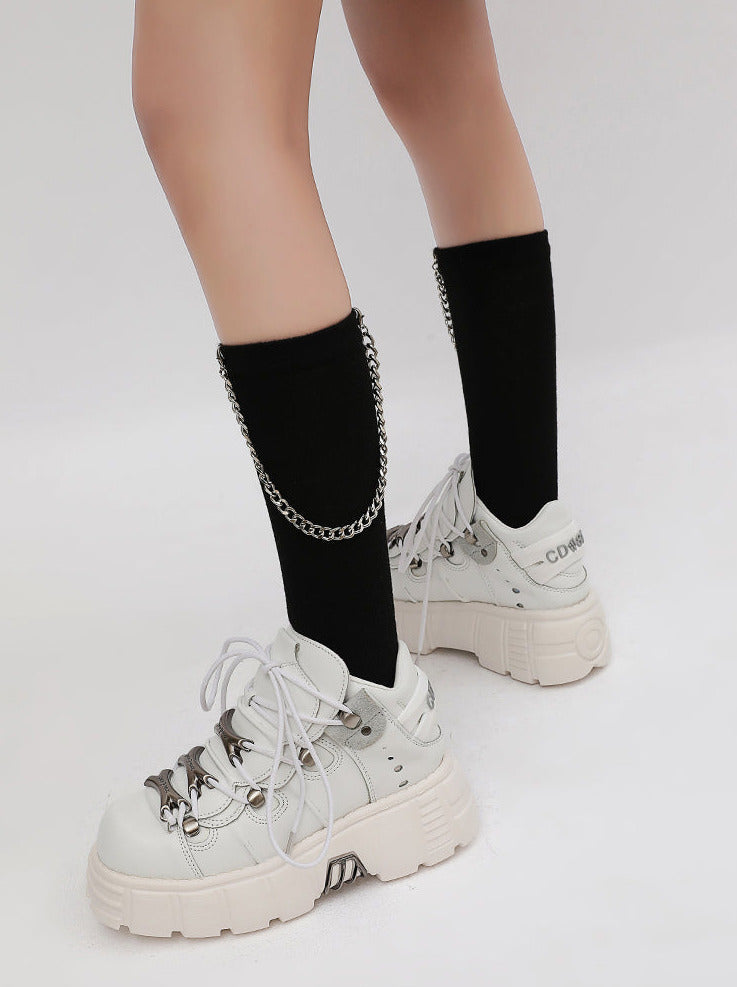 Dark Punk Retro Leather Metal Power Sole Sneaker Shoes