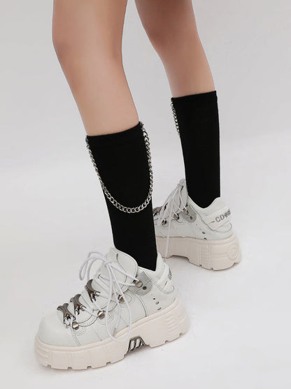 Dark Punk Retro Leather Metal Power Sole Sneaker Shoes