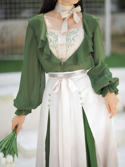 Lolita Chinese-style Top + Camisole + Long Skirt + Ribbon