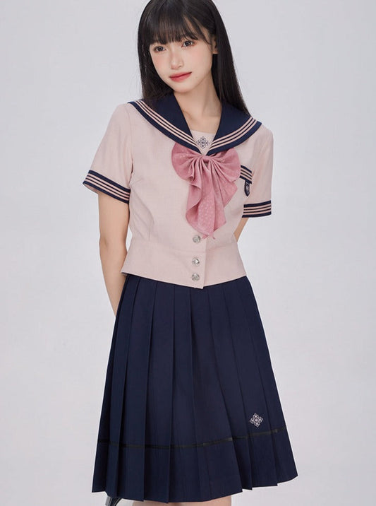 College Sailor Top + High Waist Slim a Line Skirt