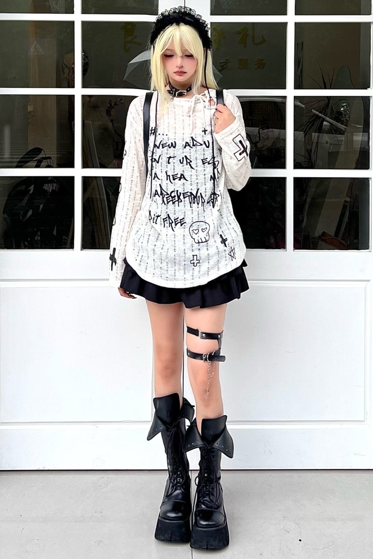 Lazy Style Cross Print Slim Knit Top Set