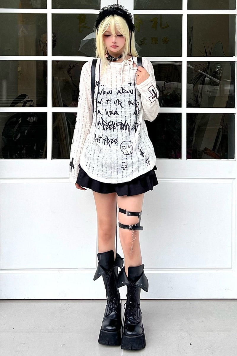 Lazy Style Cross Print Slim Knit Top Set