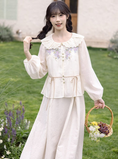 [pre-order] Retro Flower Sweet Top + Long Skirt
