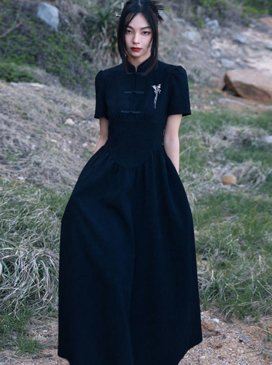 Chinese-style Long Jacquard Dress