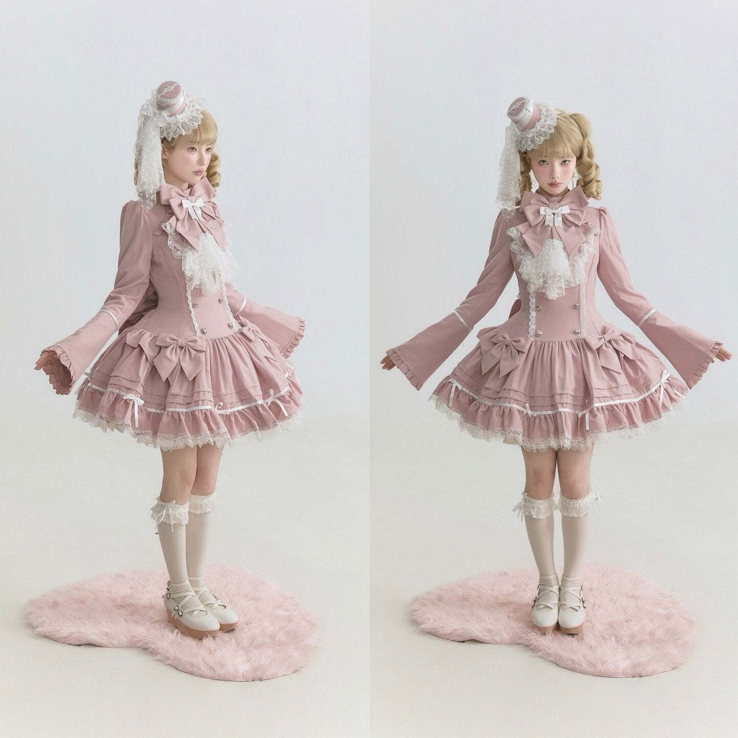 [pre-order Deadline: April 25] Phantom Cat Sweet Ribbon Stripe Lace Bell Sleeve Lolita Dress