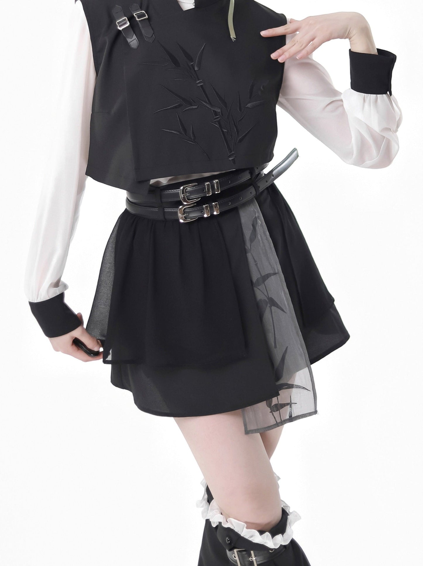 New Chinese-style Bamboo Print Black White Design Suit