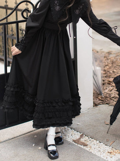 Retro French Leg-of-mutton Dark Dress + Belt