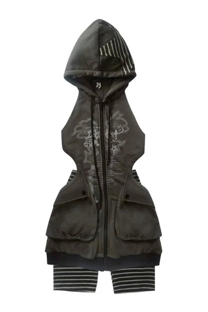 Long Parka Cut Out Y2k Sweat Dress