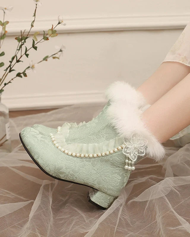 Lace Fur Short Boots