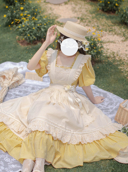 [pre-order] Retro Girly Yellow Dress + Apron + Ribbon