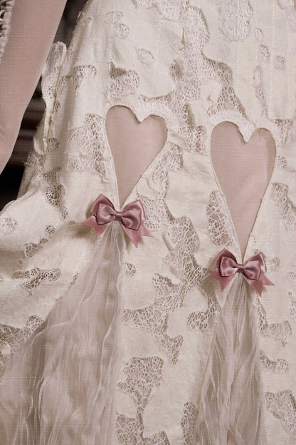 Cotton Love Heart Ribbon Cutout Lace Slip Dress