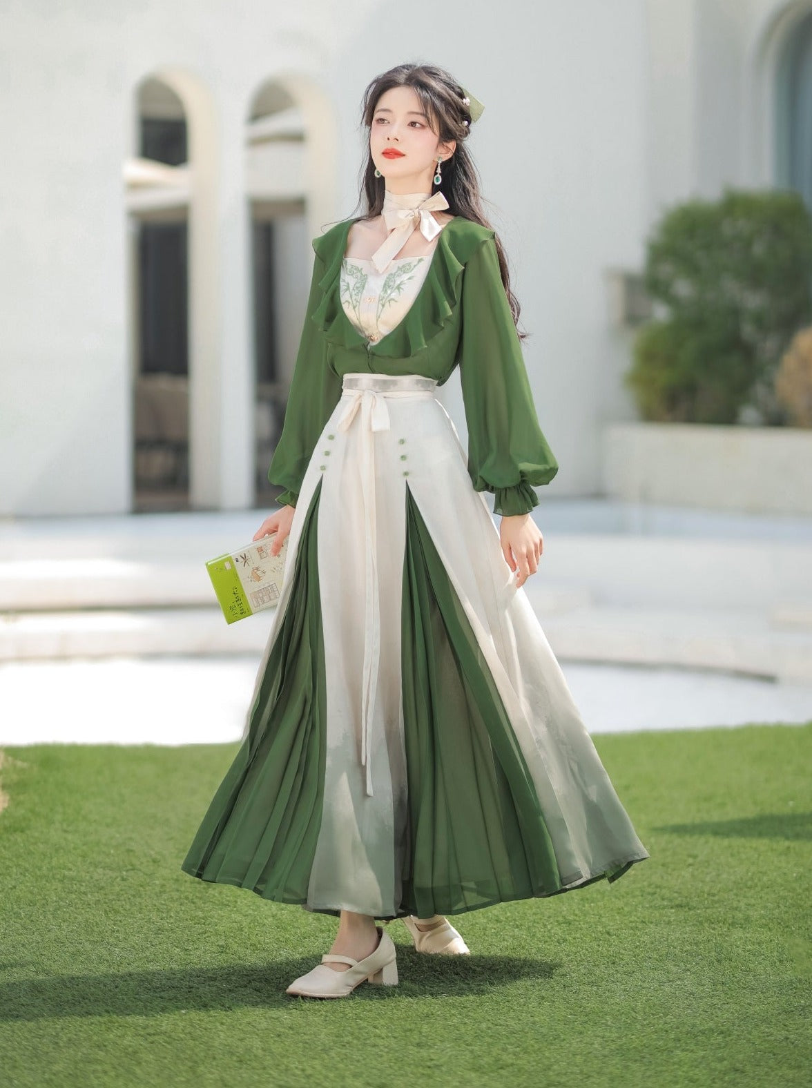 Lolita Chinese-style Top + Camisole + Long Skirt + Ribbon