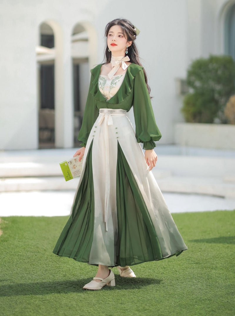 Lolita Chinese-style Top + Camisole + Long Skirt + Ribbon
