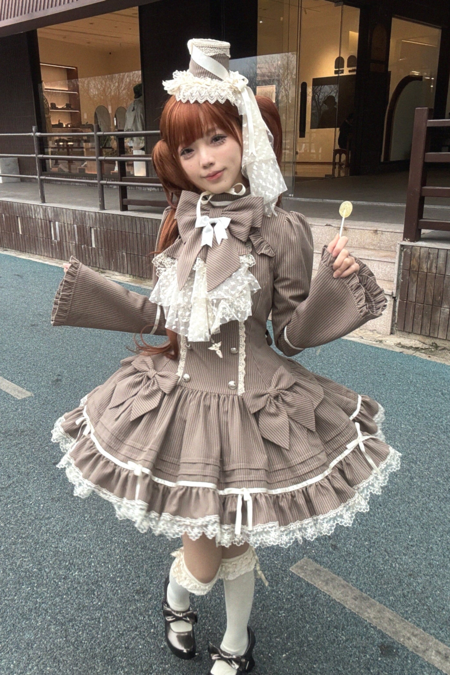[pre-order Deadline: April 25] Phantom Cat Sweet Ribbon Stripe Lace Bell Sleeve Lolita Dress
