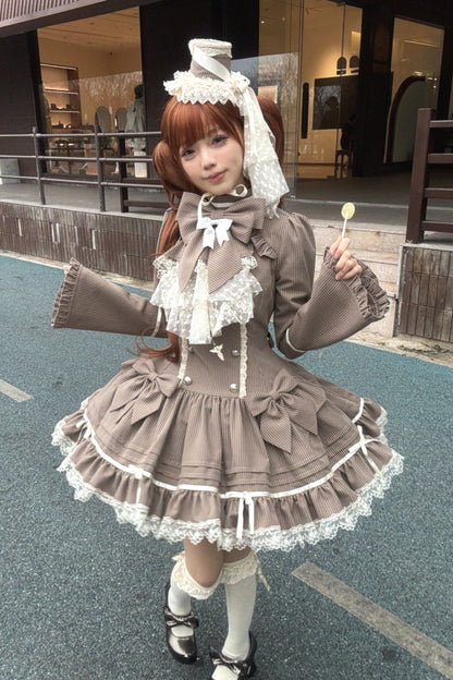 [pre-order Deadline: April 25] Phantom Cat Sweet Ribbon Stripe Lace Bell Sleeve Lolita Dress