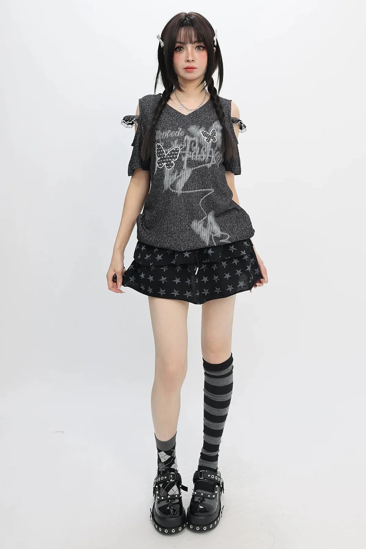 Butterfly Graffiti Off-shoulder Top