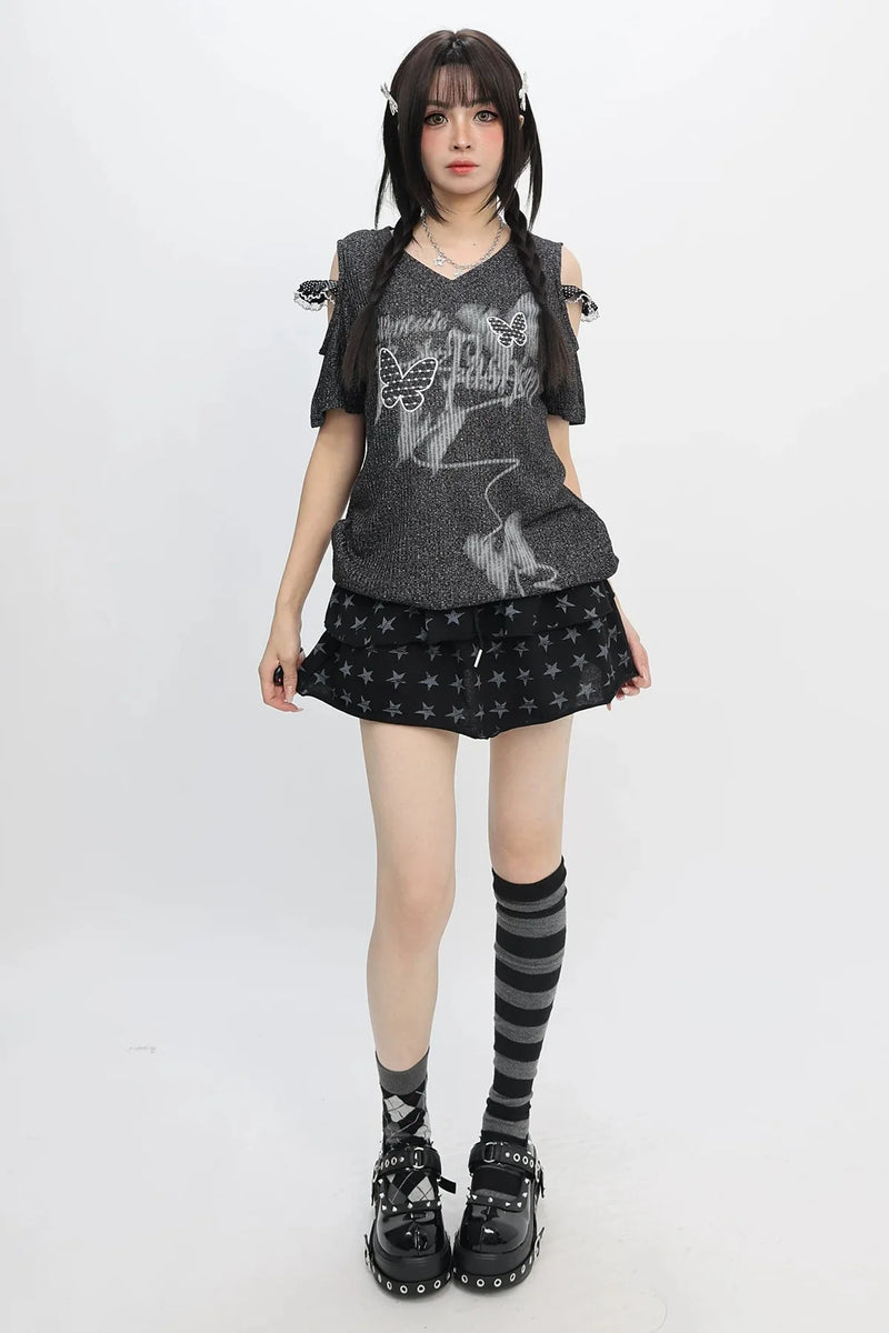Butterfly Graffiti Off-shoulder Top
