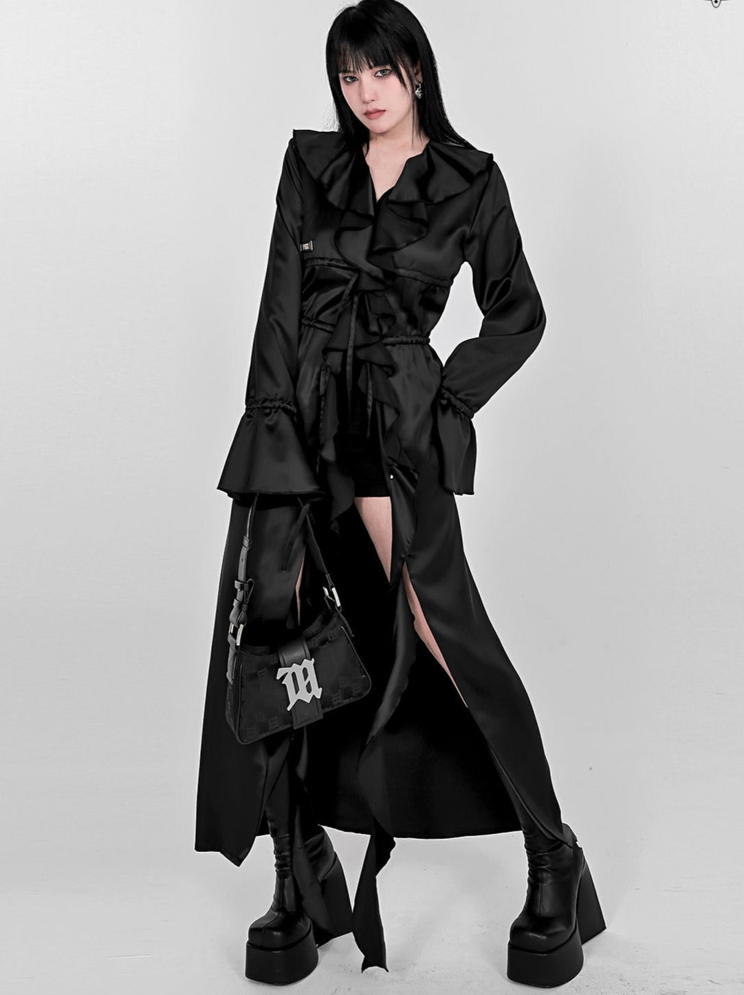 Cool Ruffle Tassel Drawstring Long Shirt Dress