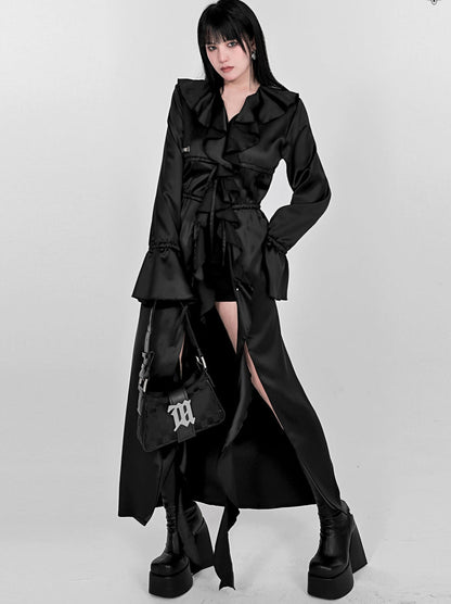 Cool Ruffle Tassel Drawstring Long Shirt Dress