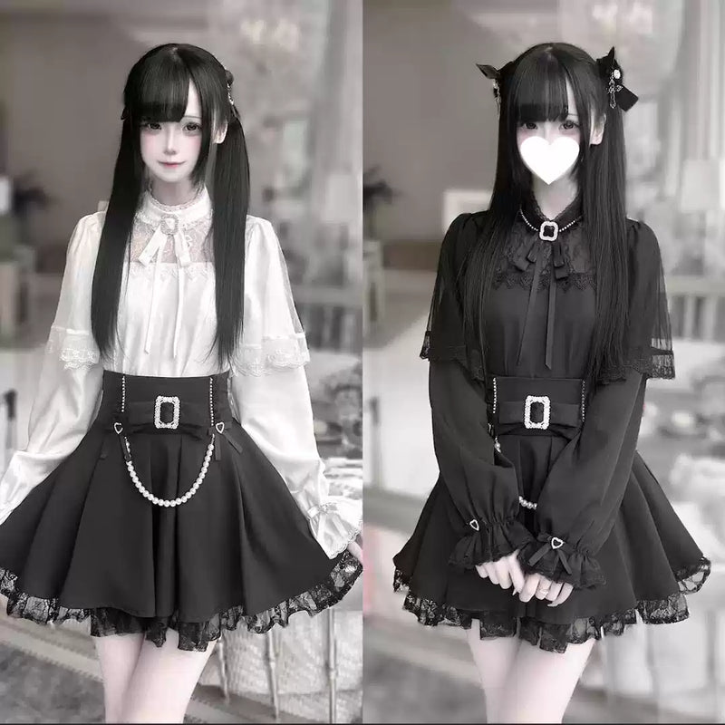 [pre-order] Mine Series Clear Lace Ribbon Top + Pearl Skirt Set