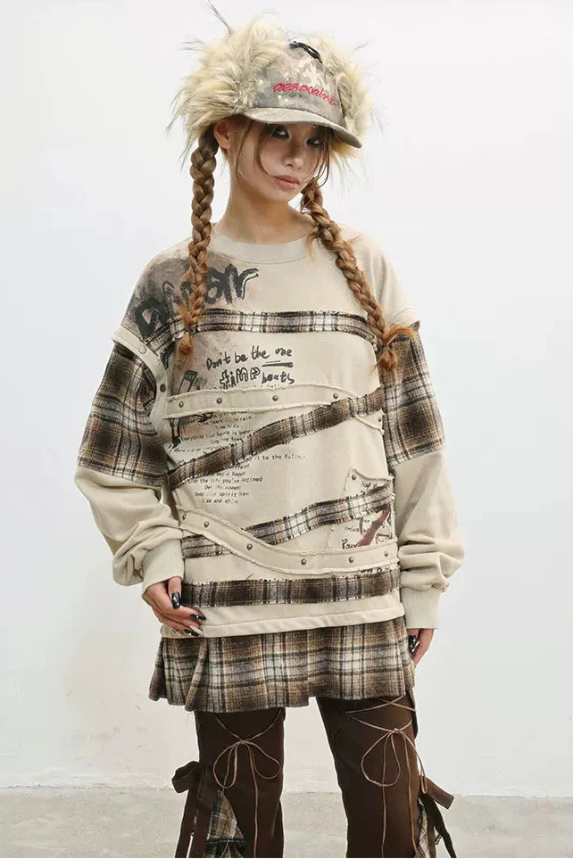 Oversized Plaid Sweatshirt