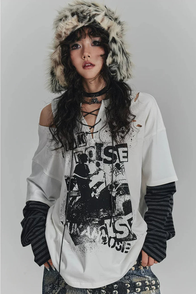 Retro Dark Border Loose Top