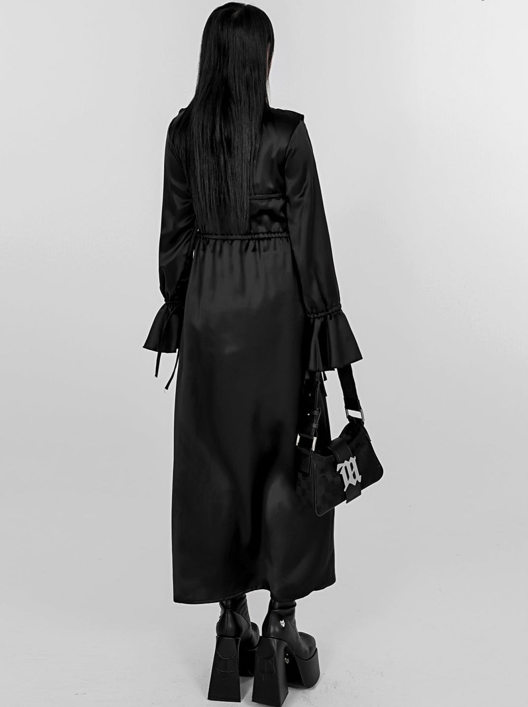 Cool Ruffle Tassel Drawstring Long Shirt Dress